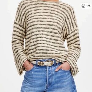 Madewell Striped Knit Boatneck Knit Top in Cream and Black